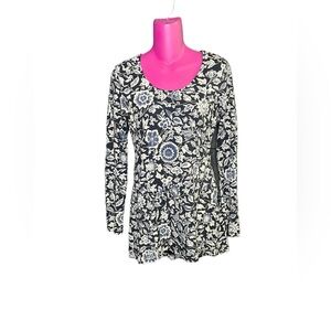 Peruvian Connection XS blue and black floral tunic